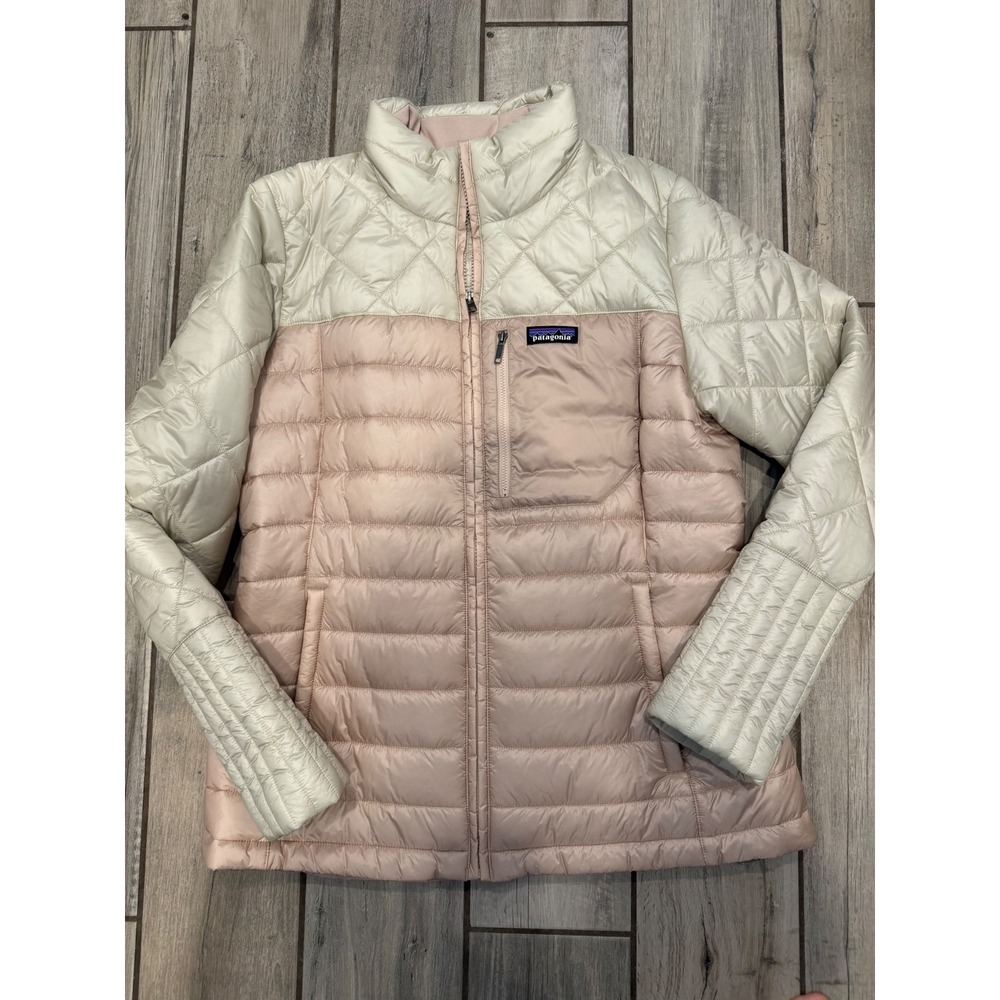 Patagonia Nano Puff Insulated Jacket Womens Large Pink Cream Colorblock Zip Up
